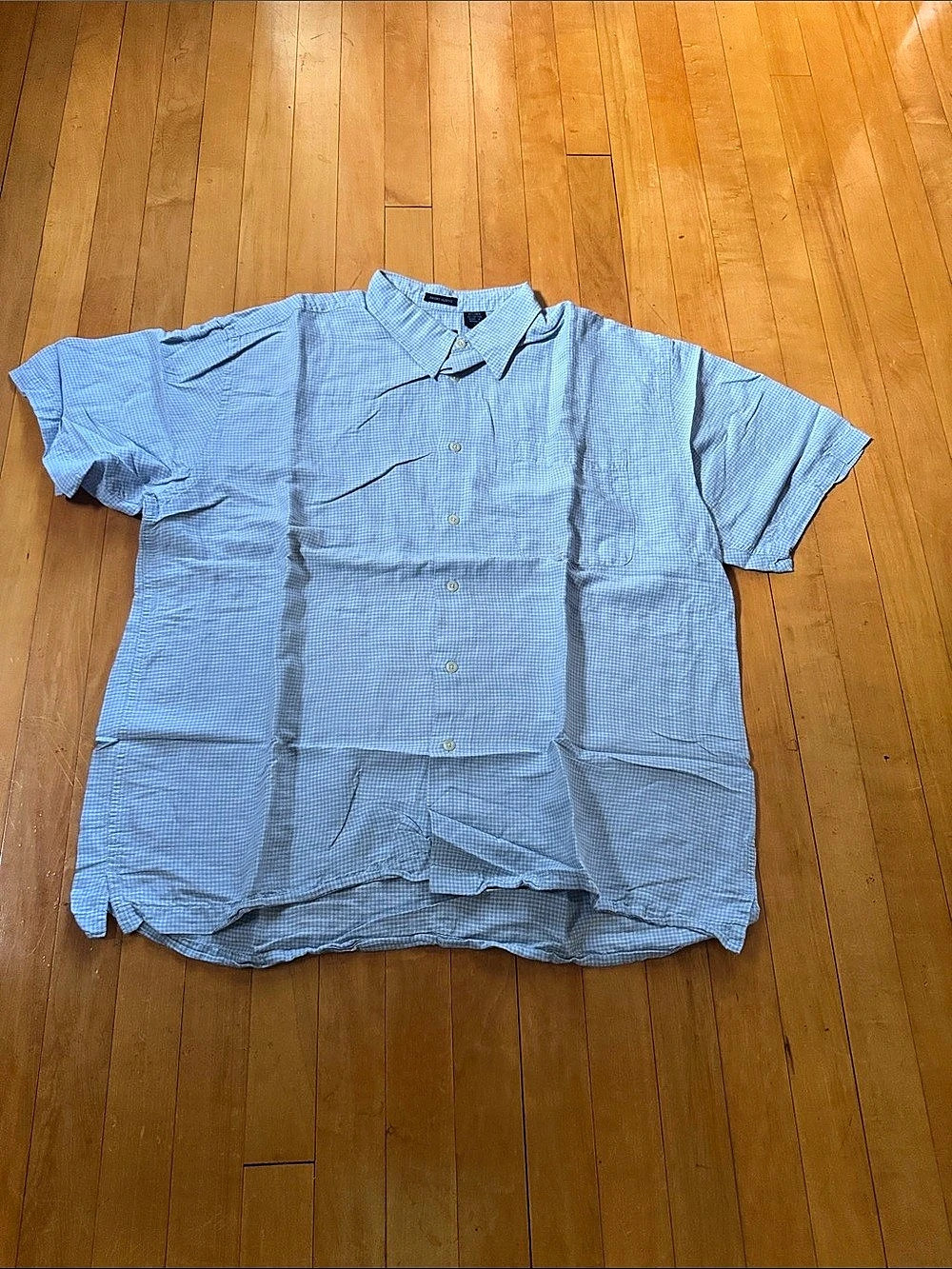 IZOD Checkered button down Short Sleeve Shirt Blue & White mens Large